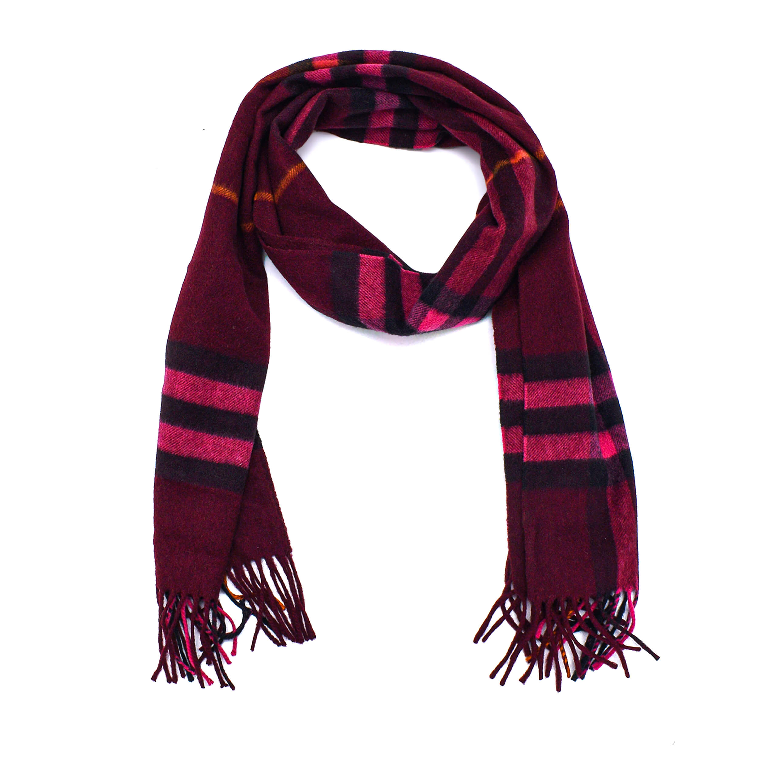 Burberry - Fringed Burgundy Checked Cashmere Scarf